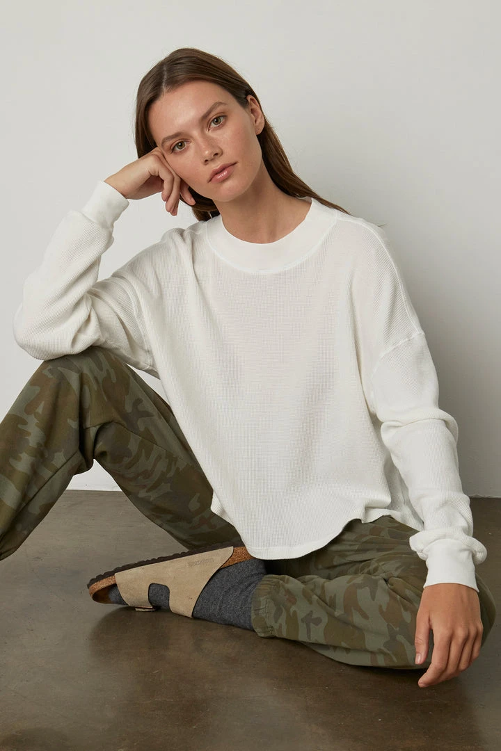 Velvet By Graham & Spencer PAIGE OVERSIZED COTTON THERMAL TEE Womens 4 Velvet By Graham & Spencer PAIGE OVERSIZED COTTON THERMAL TEE Womens