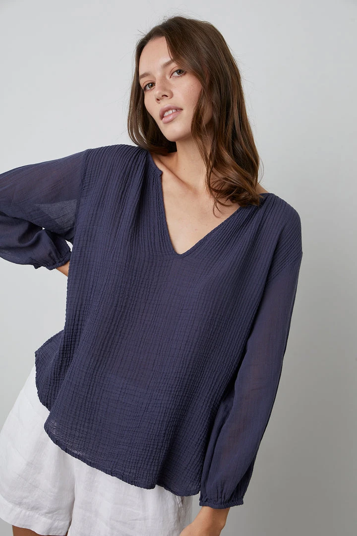 Velvet By Graham & Spencer MARILYN COTTON GAUZE PEASANT BLOUSE 1 Velvet By Graham & Spencer MARILYN COTTON GAUZE PEASANT BLOUSE