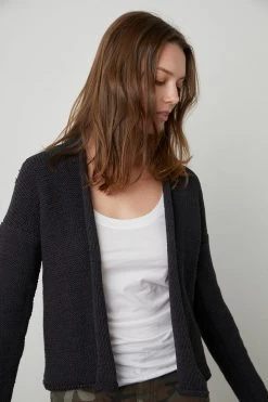 Velvet By Graham & Spencer JAZ TEXTURED TAPE YARN CARDIGAN Womens 17 Velvet By Graham & Spencer JAZ TEXTURED TAPE YARN CARDIGAN Womens