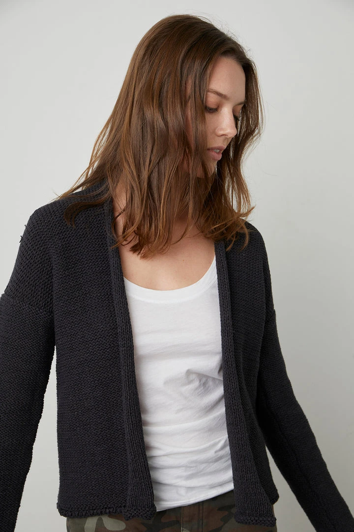 Velvet By Graham & Spencer JAZ TEXTURED TAPE YARN CARDIGAN Womens 3 Velvet By Graham & Spencer JAZ TEXTURED TAPE YARN CARDIGAN Womens