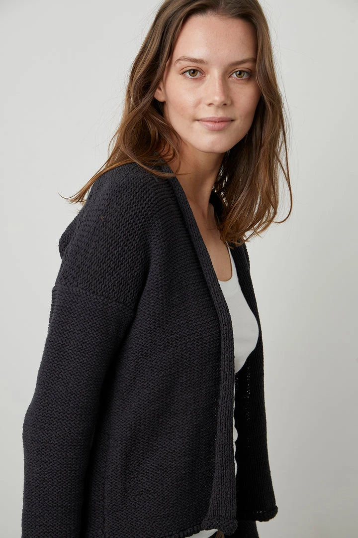 Velvet By Graham & Spencer JAZ TEXTURED TAPE YARN CARDIGAN Womens 5 Velvet By Graham & Spencer JAZ TEXTURED TAPE YARN CARDIGAN Womens