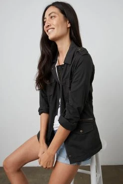 Velvet By Graham & Spencer RUBY LIGHT-WEIGHT ARMY JACKET Womens 64 Velvet By Graham & Spencer RUBY LIGHT-WEIGHT ARMY JACKET Womens