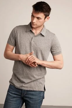 Velvet By Graham & Spencer RANDALL CHARCOAL COTTON SLUB POLO