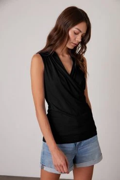 Velvet By Graham & Spencer Womens ADELISE GAUZY WHISPER FITTED WRAP TANK