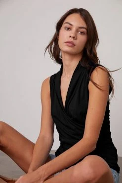 Velvet By Graham & Spencer Womens ADELISE GAUZY WHISPER FITTED WRAP TANK