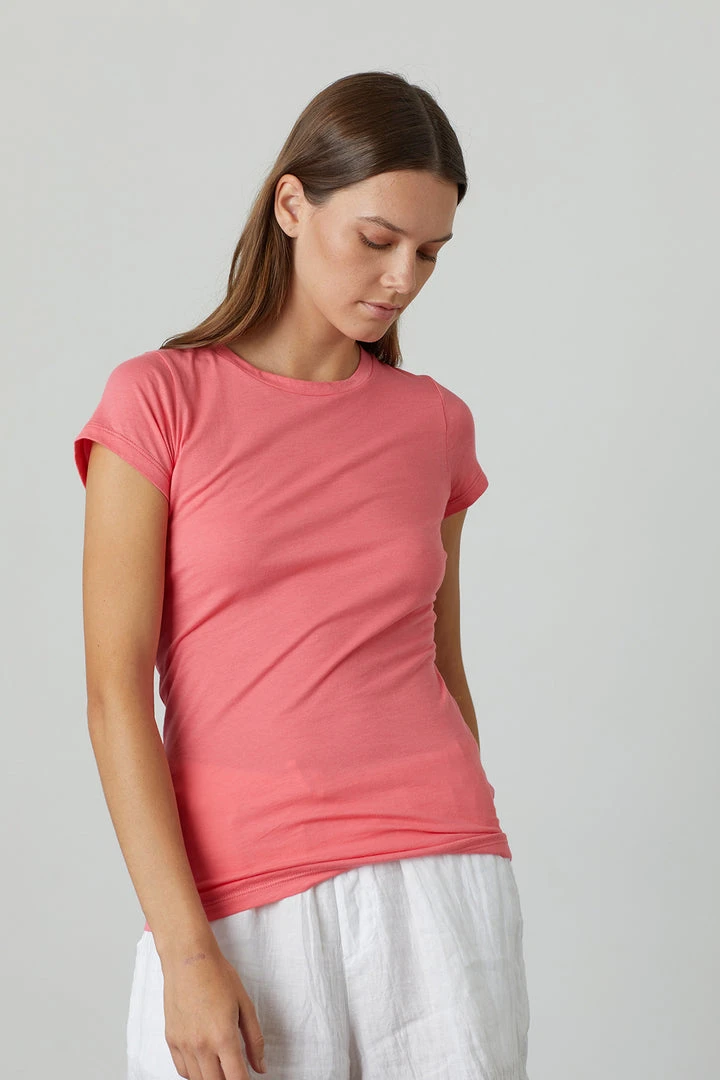 Velvet By Graham & Spencer Womens JEMMA GAUZY WHISPER FITTED CREW NECK TEE 18 Velvet By Graham & Spencer Womens JEMMA GAUZY WHISPER FITTED CREW NECK TEE