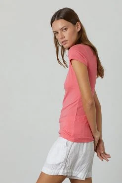 Velvet By Graham & Spencer Womens JEMMA GAUZY WHISPER FITTED CREW NECK TEE 40 Velvet By Graham & Spencer Womens JEMMA GAUZY WHISPER FITTED CREW NECK TEE