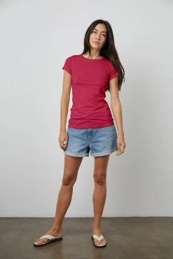 Velvet By Graham & Spencer JEMMA GAUZY WHISPER FITTED CREW NECK TEE