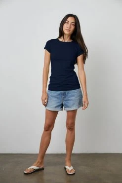 Velvet By Graham & Spencer Womens JEMMA GAUZY WHISPER FITTED CREW NECK TEE 36 Velvet By Graham & Spencer Womens JEMMA GAUZY WHISPER FITTED CREW NECK TEE