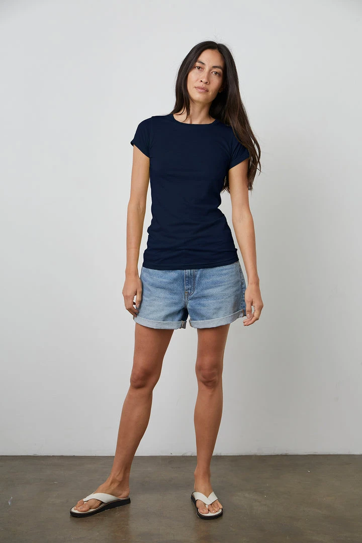 Velvet By Graham & Spencer Womens JEMMA GAUZY WHISPER FITTED CREW NECK TEE 12 Velvet By Graham & Spencer Womens JEMMA GAUZY WHISPER FITTED CREW NECK TEE