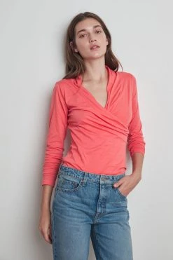 Velvet By Graham & Spencer Womens MERI WRAP FRONT FITTED TOP