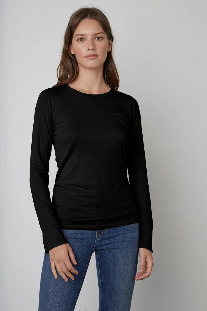 Velvet By Graham & Spencer ZOFINA GAUZY WHISPER FITTED CREW NECK TEE Womens 1 Velvet By Graham & Spencer ZOFINA GAUZY WHISPER FITTED CREW NECK TEE Womens