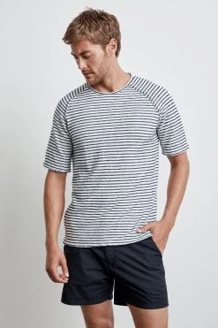 Velvet By Graham & Spencer CYRANO HACCI BEACH STRIPE RAW EDGE RAGLAN TEE Mens