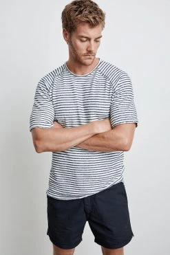 Velvet By Graham & Spencer CYRANO HACCI BEACH STRIPE RAW EDGE RAGLAN TEE Mens