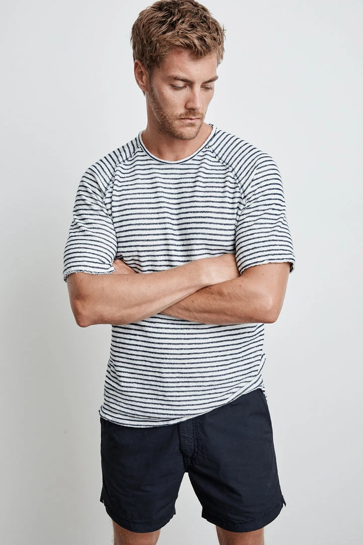 Velvet By Graham & Spencer CYRANO HACCI BEACH STRIPE RAW EDGE RAGLAN TEE Mens 1 Velvet By Graham & Spencer CYRANO HACCI BEACH STRIPE RAW EDGE RAGLAN TEE Mens