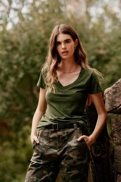 Velvet By Graham & Spencer Womens LILITH COTTON SLUB V-NECK TEE 18 Velvet By Graham & Spencer Womens LILITH COTTON SLUB V-NECK TEE