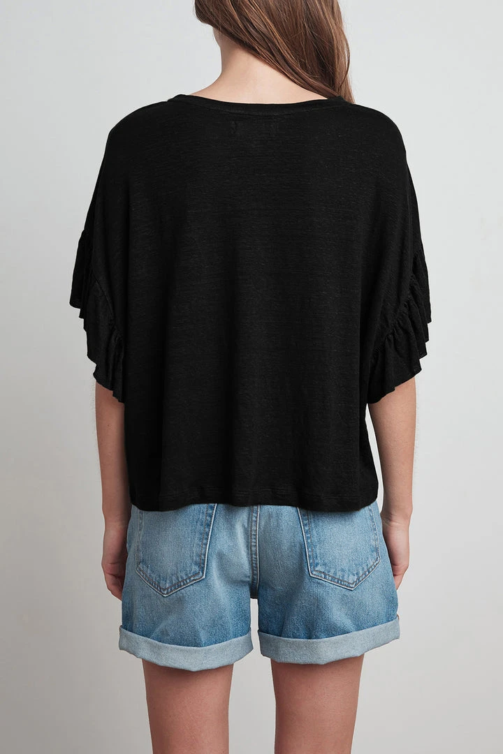 Velvet By Graham & Spencer DORIANA LINEN KNIT RUFFLE SLEEVE TEE Womens 2 Velvet By Graham & Spencer DORIANA LINEN KNIT RUFFLE SLEEVE TEE Womens