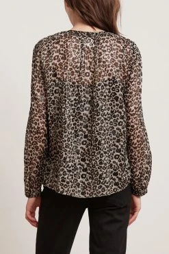 Velvet By Graham & Spencer PEYTON LEOPARD LUREX LONG SLEEVE BLOUSE Womens 5 Velvet By Graham & Spencer PEYTON LEOPARD LUREX LONG SLEEVE BLOUSE Womens