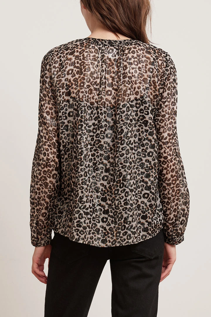 Velvet By Graham & Spencer PEYTON LEOPARD LUREX LONG SLEEVE BLOUSE Womens 3 Velvet By Graham & Spencer PEYTON LEOPARD LUREX LONG SLEEVE BLOUSE Womens