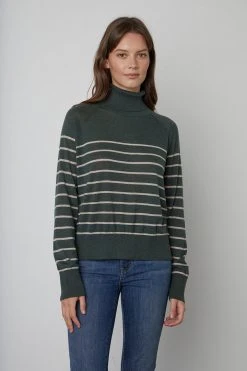 Velvet By Graham & Spencer ZOE STRIPED TURTLENECK SWEATER