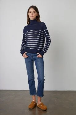 Velvet By Graham & Spencer ZOE STRIPED TURTLENECK SWEATER