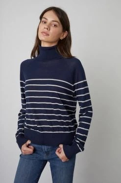Velvet By Graham & Spencer ZOE STRIPED TURTLENECK SWEATER