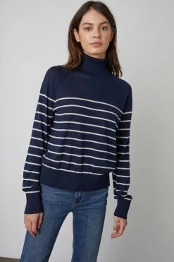 Velvet By Graham & Spencer ZOE STRIPED TURTLENECK SWEATER