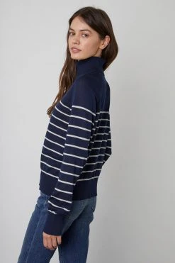 Velvet By Graham & Spencer ZOE STRIPED TURTLENECK SWEATER