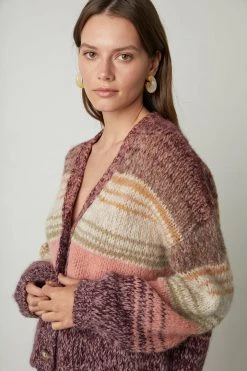 Velvet By Graham & Spencer LARA STRIPED BUTTON FRONT CARDIGAN