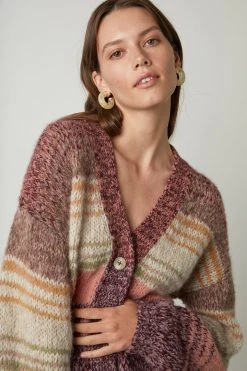 Velvet By Graham & Spencer LARA STRIPED BUTTON FRONT CARDIGAN