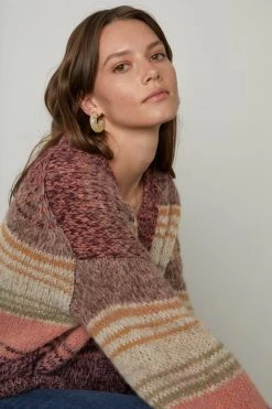 Velvet By Graham & Spencer LARA STRIPED BUTTON FRONT CARDIGAN