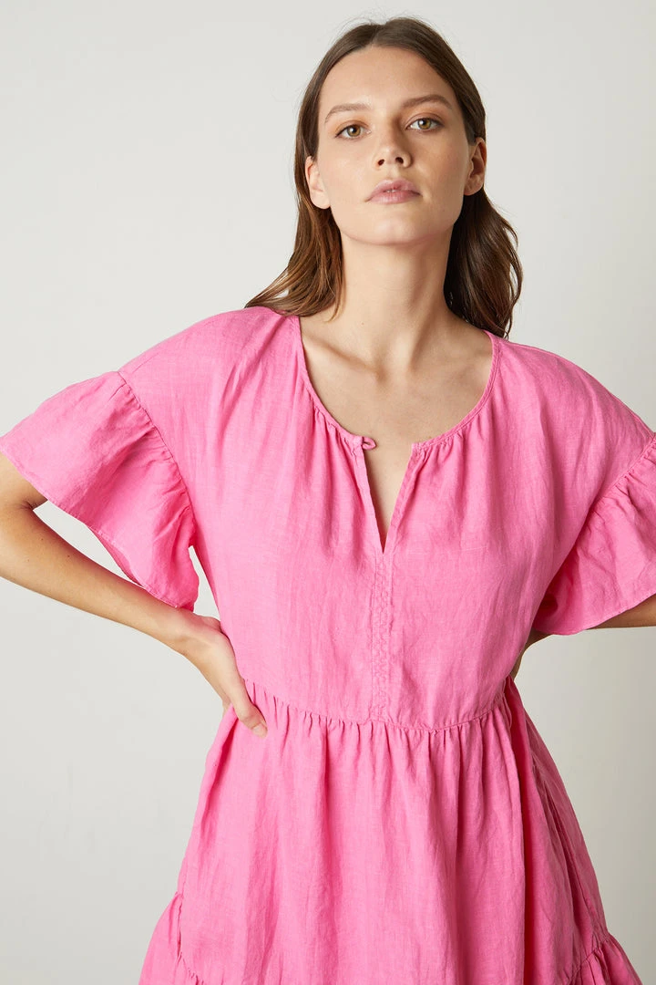 Velvet By Graham & Spencer NOOR LINEN TIERED DRESS Womens 11 Velvet By Graham & Spencer NOOR LINEN TIERED DRESS Womens