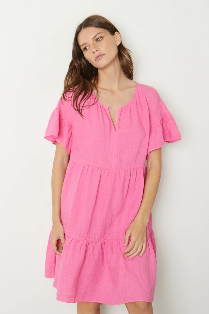 Velvet By Graham & Spencer NOOR LINEN TIERED DRESS Womens 12 Velvet By Graham & Spencer NOOR LINEN TIERED DRESS Womens