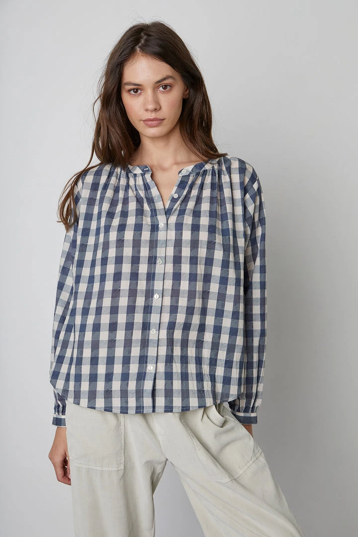 Velvet By Graham & Spencer SHIREEN PRINTED GINGHAM BUTTON-UP BLOUSE 8 Velvet By Graham & Spencer SHIREEN PRINTED GINGHAM BUTTON-UP BLOUSE