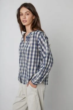 Velvet By Graham & Spencer SHIREEN PRINTED GINGHAM BUTTON-UP BLOUSE 18 Velvet By Graham & Spencer SHIREEN PRINTED GINGHAM BUTTON-UP BLOUSE