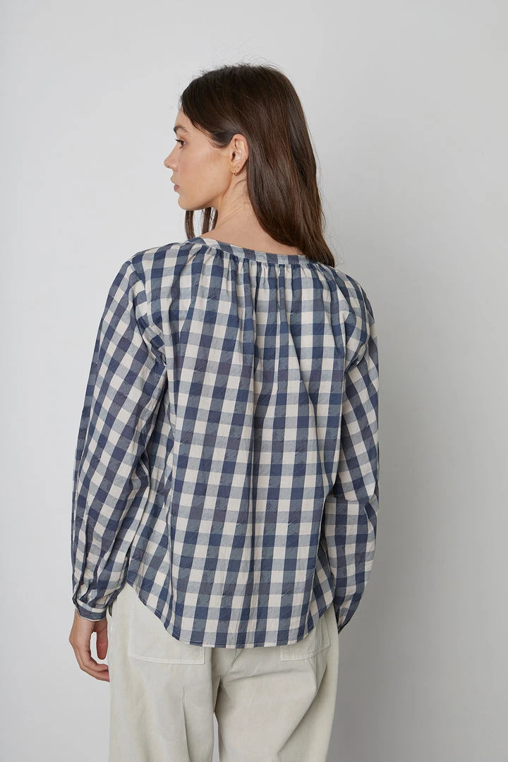 Velvet By Graham & Spencer SHIREEN PRINTED GINGHAM BUTTON-UP BLOUSE 10 Velvet By Graham & Spencer SHIREEN PRINTED GINGHAM BUTTON-UP BLOUSE