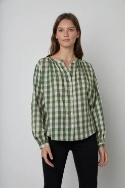 Velvet By Graham & Spencer SHIREEN PRINTED GINGHAM BUTTON-UP BLOUSE 13 Velvet By Graham & Spencer SHIREEN PRINTED GINGHAM BUTTON-UP BLOUSE