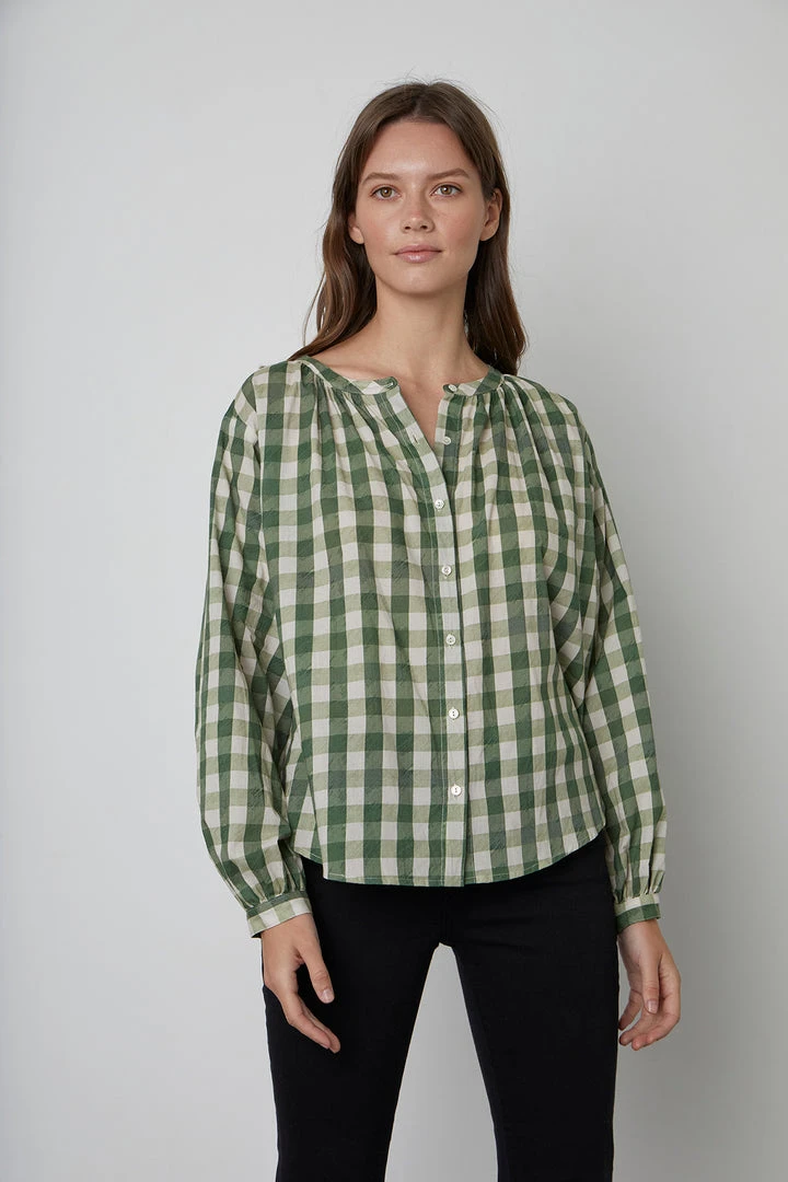 Velvet By Graham & Spencer SHIREEN PRINTED GINGHAM BUTTON-UP BLOUSE 4 Velvet By Graham & Spencer SHIREEN PRINTED GINGHAM BUTTON-UP BLOUSE