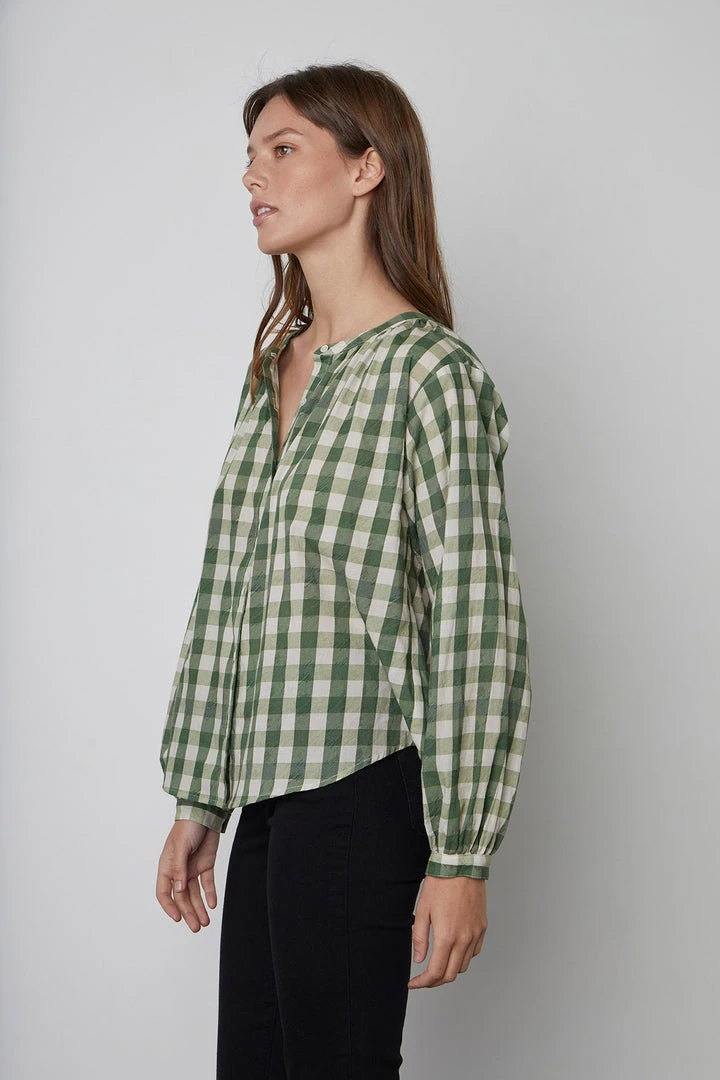 Velvet By Graham & Spencer SHIREEN PRINTED GINGHAM BUTTON-UP BLOUSE 2 Velvet By Graham & Spencer SHIREEN PRINTED GINGHAM BUTTON-UP BLOUSE