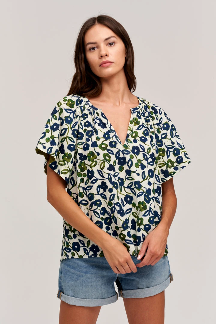 Velvet By Graham & Spencer JUNO PRINTED COTTON CAMBRIC TOP Womens 2 Velvet By Graham & Spencer JUNO PRINTED COTTON CAMBRIC TOP Womens