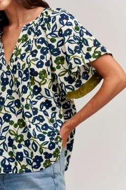 Velvet By Graham & Spencer JUNO PRINTED COTTON CAMBRIC TOP Womens 11 Velvet By Graham & Spencer JUNO PRINTED COTTON CAMBRIC TOP Womens