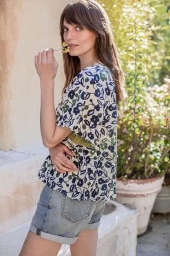 Velvet By Graham & Spencer JUNO PRINTED COTTON CAMBRIC TOP Womens