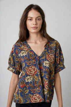 Velvet By Graham & Spencer LENA PRINTED COTTON BLOUSE Womens 9 Velvet By Graham & Spencer LENA PRINTED COTTON BLOUSE Womens