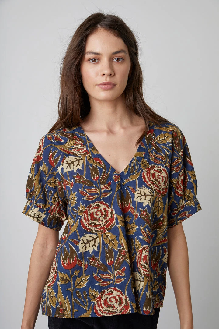Velvet By Graham & Spencer LENA PRINTED COTTON BLOUSE Womens 4 Velvet By Graham & Spencer LENA PRINTED COTTON BLOUSE Womens