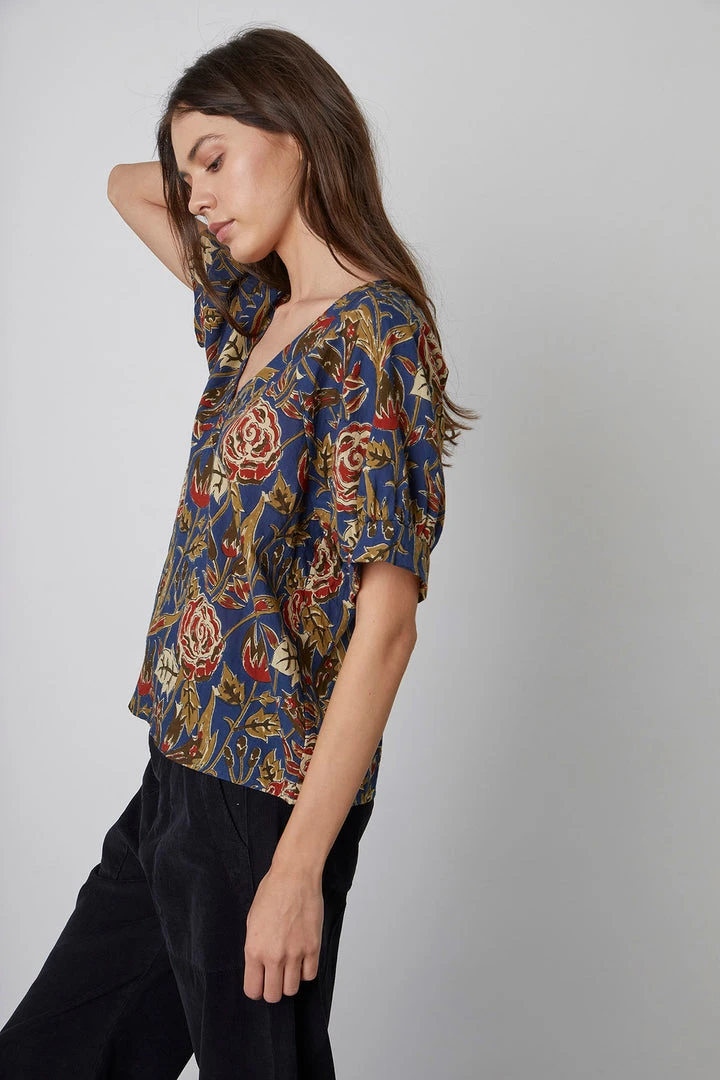 Velvet By Graham & Spencer LENA PRINTED COTTON BLOUSE Womens 3 Velvet By Graham & Spencer LENA PRINTED COTTON BLOUSE Womens