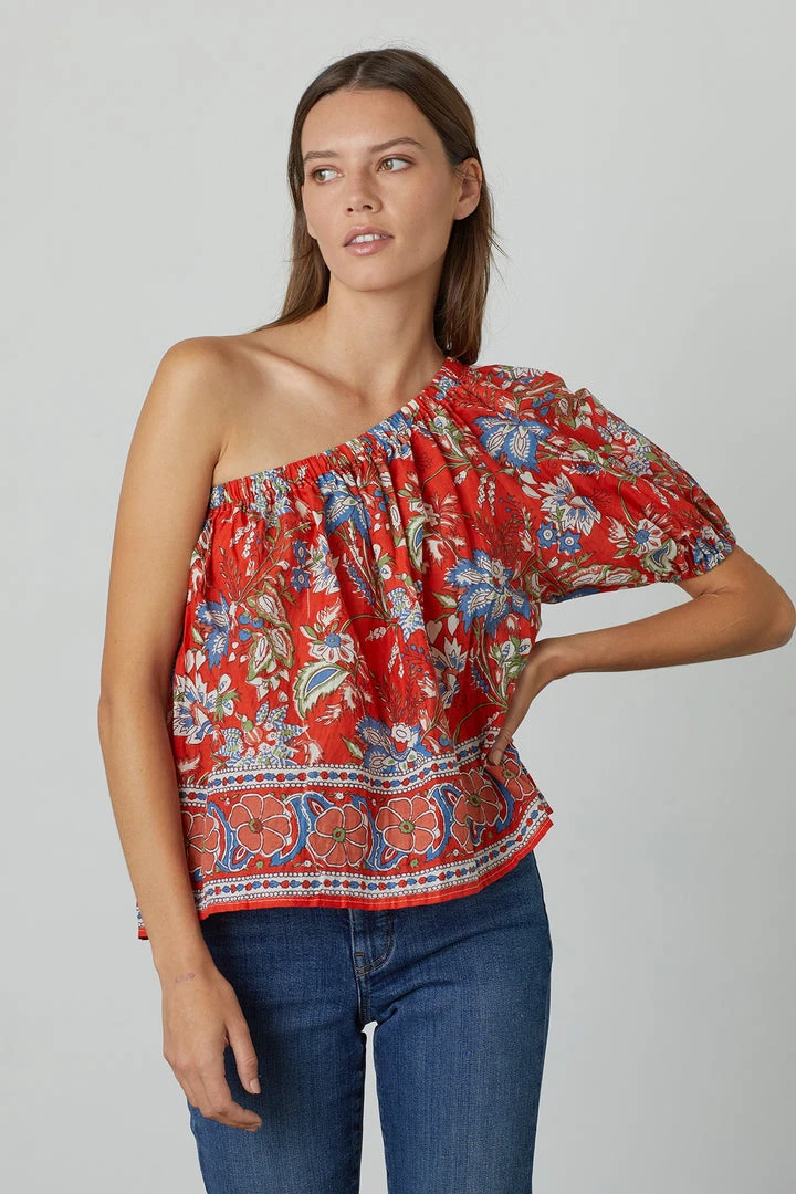 Velvet By Graham & Spencer DIANA ONE SHOULDER PRINTED TOP Womens 1 Velvet By Graham & Spencer DIANA ONE SHOULDER PRINTED TOP Womens