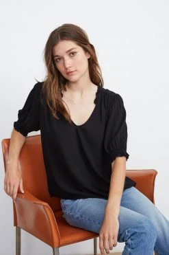 Velvet By Graham & Spencer Womens TRIXIE RUFFLED BLOUSE 15 Velvet By Graham & Spencer Womens TRIXIE RUFFLED BLOUSE