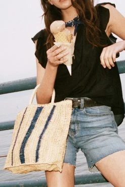 Velvet By Graham & Spencer ROW STRIPE STRAW BAG