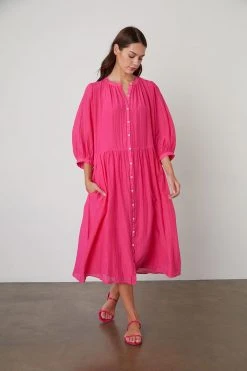 Velvet By Graham & Spencer Womens EMERSON BUTTON-UP MIDI DRESS