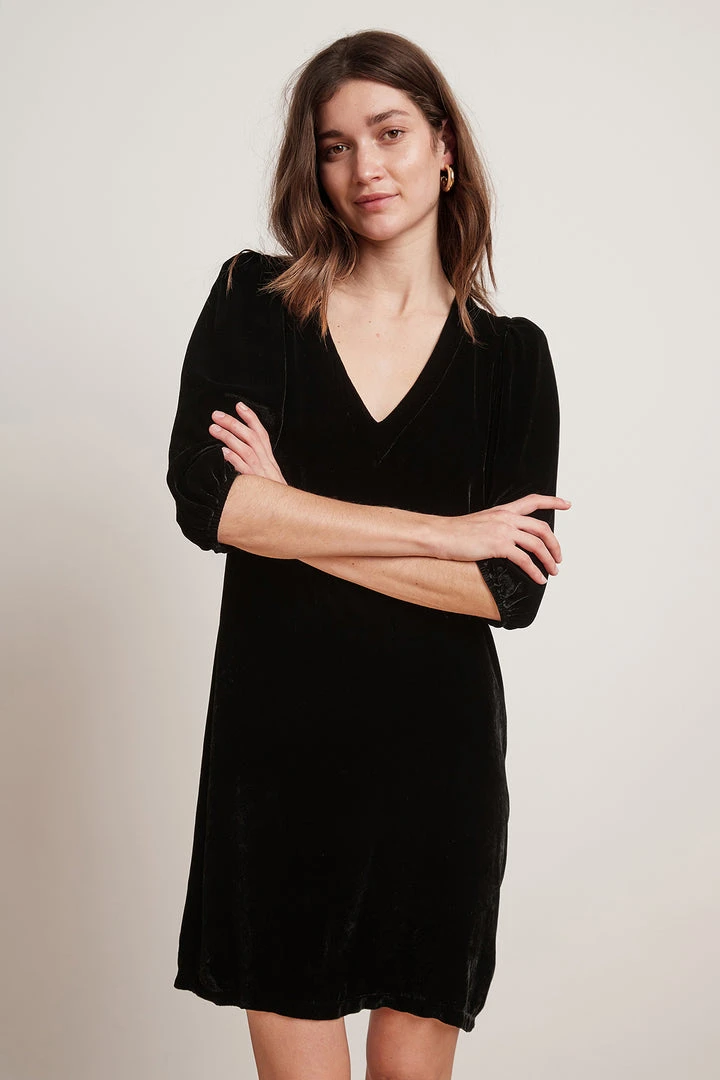 Velvet By Graham & Spencer Womens CARISSA SILK VELVET PUFF SLEEVE DRESS 4 Velvet By Graham & Spencer Womens CARISSA SILK VELVET PUFF SLEEVE DRESS